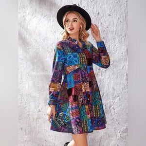 NWT - Patchwork Button Front Dress size small